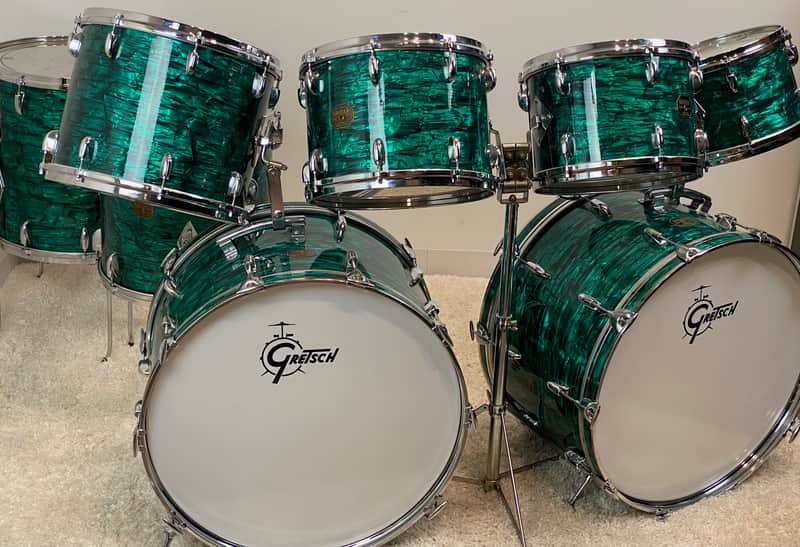 Gretsch SSB rare Emerald Green Pearl. Video. One of a kind! 12,13,14,15,16,18,24,24 Drum set image 1