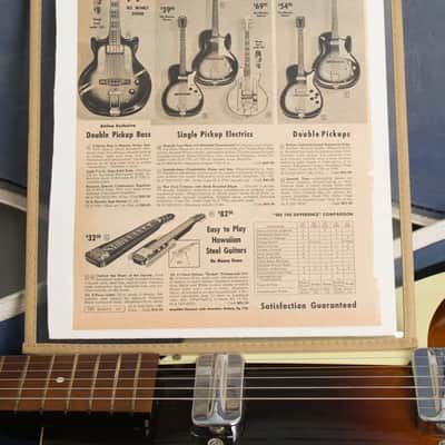 Airline  Model 7227 Arch Top Hollow Body Electric Guitar (1961), original two-tone soft shell case. image 12