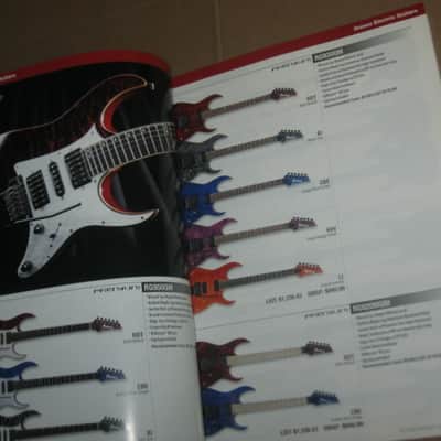 very lightly handed, near A+ genuine Ibanez 2013 Full Line Catalog (114 total pages) + a one page Amendments sheet (states "For Authorized Dealers Only") Color Pictures and B & W Text, Thin Quality Paper, Semi-Gloss Sheen, CATALOG - L: 11" x W: 8 & 1/4" image 8