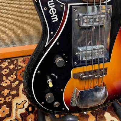 Vintage 1960s WEM Sapphire 2-Pickup Left Handed Sunburst Electric Bass Guitar image 7