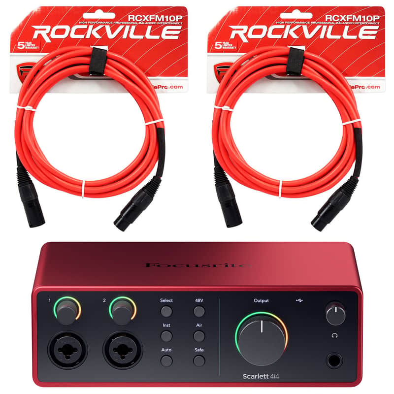 Focusrite Scarlett 4i4 4th Gen Studio Recording USB Audio Interface + XLR Cable image 1