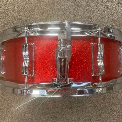 Ludwig No. 908 Jazz Festival 5x14" 8-Lug Snare Drum with Pointed Blue/Olive Badge 1969 - 1971 - Red Sparkle image 4