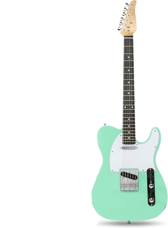 Electric Guitar , Full-Size Paulownia Wood Body, 3-Ply Pickguard, C-Shape Neck, Ashtray Bridge, Quality Gear Tuners, 3-Way Switch & Volume/Tone Controls, 2 Picks Included, Green image 1