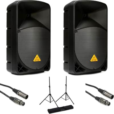 Behringer Eurolive B112W 1000W 12 inch Powered Speaker Pair Stand Bundle image 1