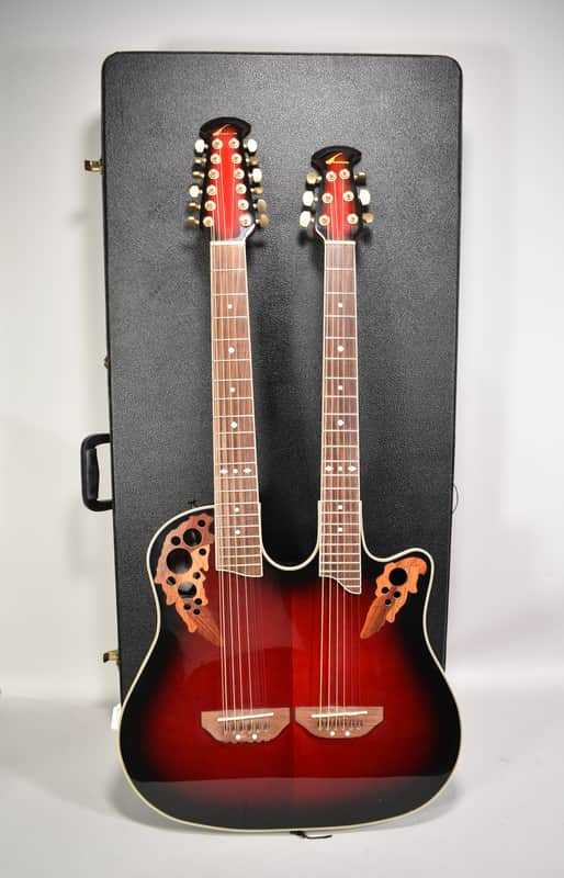 Ovation Celebrity CSD 225 Red Burst Double Neck 6 / 12 String Acoustic Electric Guitar w/OHSC image 1