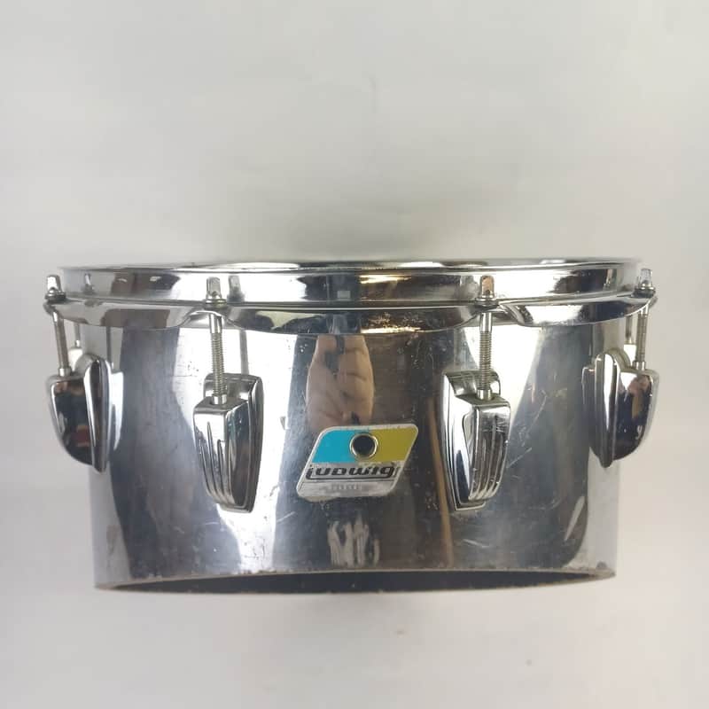 Ludwig 6x13x14"Chrome Over Wood Power Cut Blue/Olive Marching Trio Tom Drum COW image 1