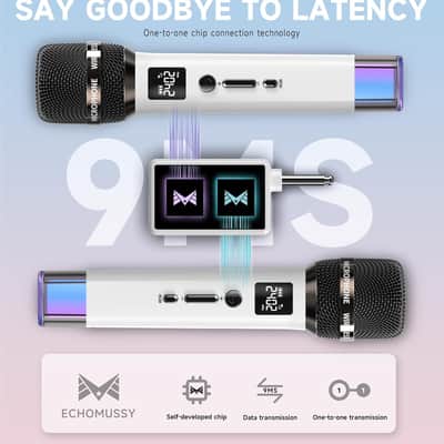 Wireless Microphones, Microphone with One-to-One Chip Connection and LED Lights, 40H Duration, 200FT Range Receiving, Volume Control Karaoke Microphone for Singing, Speech, Home Party, YouTube/TikTok image 3