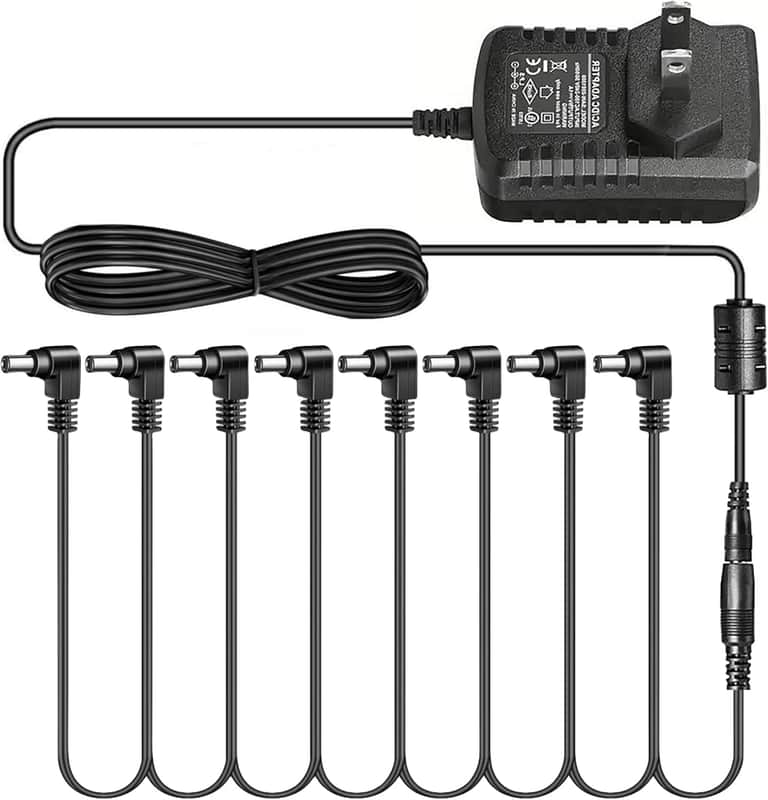 Guitar Pedal Power Supply DC 9V 1A (10mA -1000mA) Center Negative | External Positive Low Noise AC Wall Adapter With 1to8 Way Daisy Chain Cables Power Splitter for Most Guitar Effect Pedals image 1