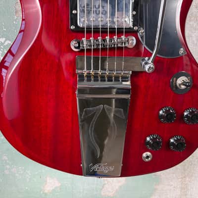 Vintage VS6V-CR Reissue Series Double Cut with Vibrola Tailpiece - Cherry Red image 3