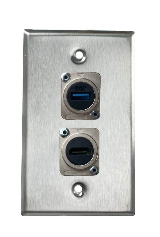 Stainless PROCRAFT SPL-2X-ST-VAR 1 Gang Stainless Pro Audio Installation Wall Plate Loaded, Made in the USA-USB Feed-Thru / HDMI Feed-Thru image 1