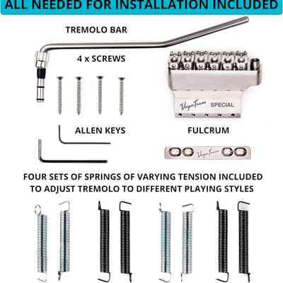 Vega-Trem VT1 Special Standard 6-Screw Stratocaster Guitar Tremolo Bridge No Mods Easy Installation (Glossy, Right) image 11