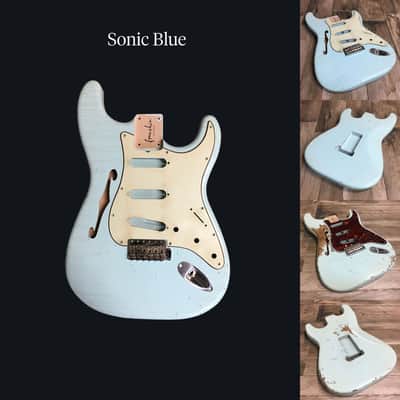 Made to Order - FRANCHIN Mercury F guitar body Relic Aged 100% Nitro Lacquer (Sunburst/ Black/ White/ Blue/ Green/ Yellow/ Red/ Pink/ Burgundy/ Purple/ Gold/ Silver, etc.) Basswood Poplar Stratocaster-Strat-S-Style F-hole Thinline Made in Italy image 6