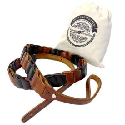 Walker And Williams M-71-CHT/BLK Throwback Series Chestnut Tan And Black Grain Leather "Latch" Mandolin Strap image 2