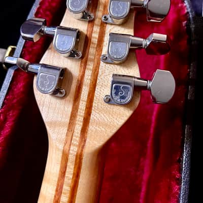 Moonstone FLAMING V flying v 1984 - Natural Paduak & maple burl image 12