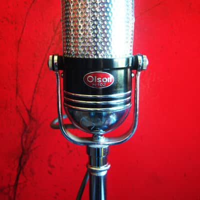 Vintage 1960's Olson M-102 dual crystal pill microphone w cable & Atlas stand RCA Calrad Monarch Lafayette Alrad image 3