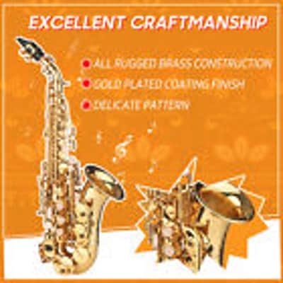 Saxophone Curved Brass Gold Lacquer Bb Sax + Carry Case Accessories W6B6 image 3