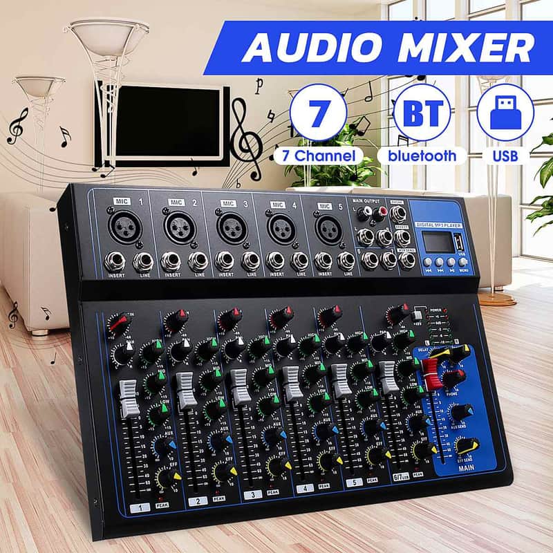 7 Channel Bluetooth Portable Audio Mixer with USB & Digital MP3 Player image 1
