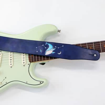 burnyblack custom made guitar strap - whale dark navy image 10