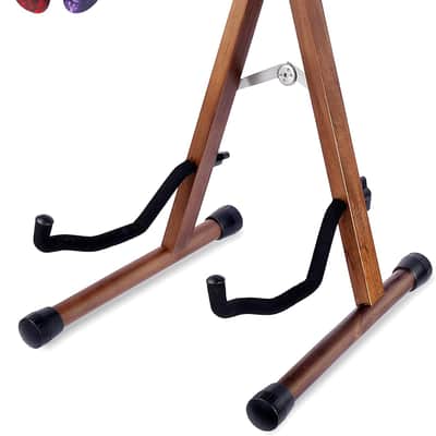 Wooden Acoustic Guitar Stand, Adjustable Guitar Floor Stand, A Frame Folding Acoustic Electric Guitar Holder with Foam Padded for Bass, Cello, Mandolin, Banjo, Ukulele image 1