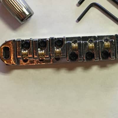 SGM Locking Bridge, Brass Roller Saddles Gibson USA Les Paul Replacement, Chrome image 2