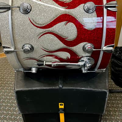 DW Collector's Series Drum Set - Rare Graphics kit in Red/silver sparkle tribal flames image 2