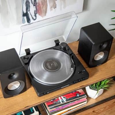 Crosley KT400A-BK Fully Automatic Bluetooth 2-Speed Turntable with S100A Stereo Speakers, Black-NEW image 3