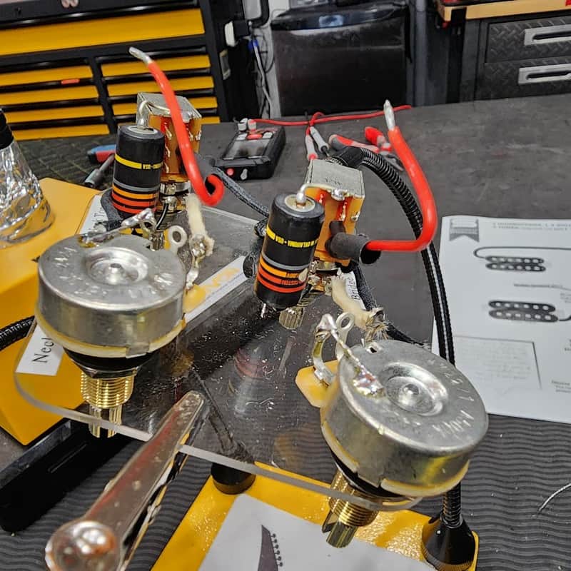 Carparelli Les Paul Wiring Harness — CTS 500K Long Shaft Volumes, Push/Pull Tone Coil-Splits, Emerson 0.022µF Caps image 1