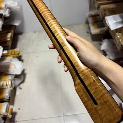 AAAA Reversed 22fret Ebony Abalone inlay Roasted Flame Maple guitar neck part image 5