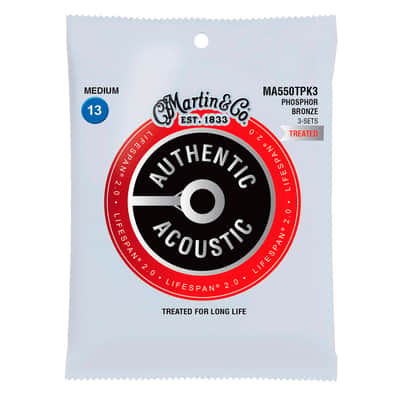MA550TPK3 AUTHENTIC TREATED 92/8 Phosphore Bronze Medium Pack de 3 13/56 Martin Strings image 1