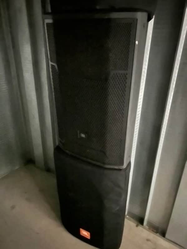Pair JBL PRX715 15" Powered 2-Way Main/Floor Monitor Speaker 2010s - Black with covers image 1