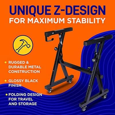 Universal Electronic Piano, Black Heavy-Duty Z Style Keyboard Stand with Locking Wheels, Adjustable Height and Width, Portable Organ Holder Rack, Collapsible Design (PKSTZ88) image 4