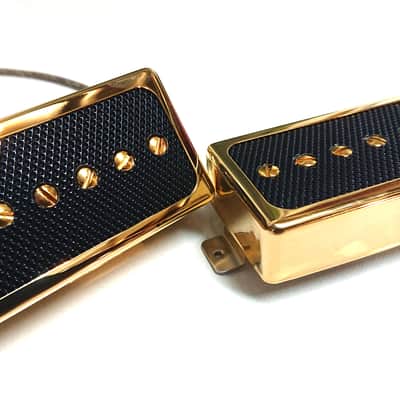 Q pickups Humbucker Sized P90s Set GOLD COVER BLACK FOIL PAF Fits Gibson Epi Greco Ibanez P90 Tone image 5