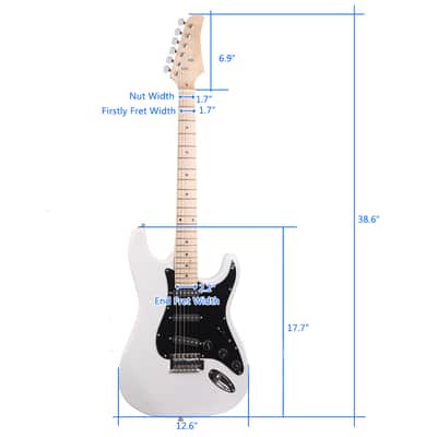Ukscs ST Stylish Electric Guitar with Black Pickguard White image 5