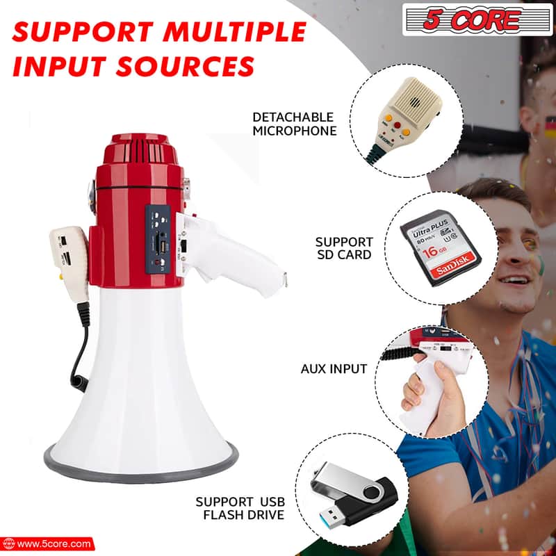 5 Core Megaphone 60W Bull Horn Professional PA Speaker w 1200 Yards Range Loud Siren Voice Amp image 1
