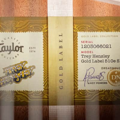 Taylor Trey Hensley Gold Label 510e Special Edition Dreadnought Acoustic / Electric Guitar -  Antique Blonde with Hardshell Case image 15