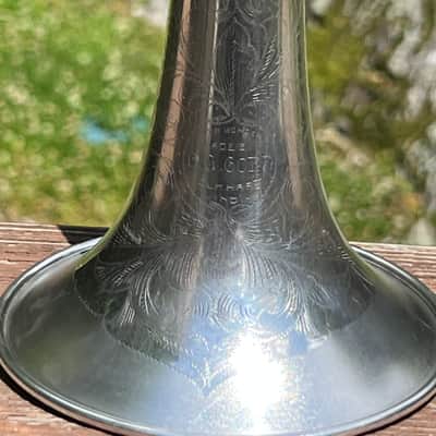 Antique C.G. Conn New Wonder LP Cornet ~1915-16 Silver Plate Engraved Bell w/ Original Case & Accessories image 7
