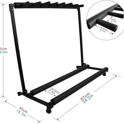 Folding Multiple Guitar Stand for Acoustic Electric Guitar Bass Rack Band Stage,Includes Picks,Pick Holder,String Winder,Bridge Pins,Nut Saddle,String Cutting Plier -7 Holders image 3