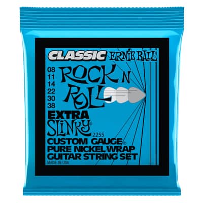 Ernie Ball Extra Slinky Classic Rock N Roll Pure Nickel Wrap Electric Guitar Strings 8-38 Gauge