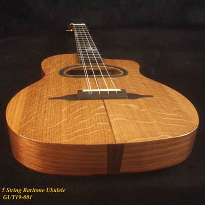 Handcrafted Gypsy Baritone Ukulele, ArchBack, 5 String, Solid Curly Ash, Mahogany & Walnut, Maple Leaf Inlay, Bruce Wei GUT19-001 image 3