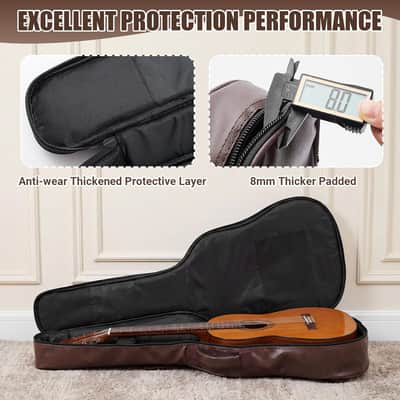 Guitar Case Acoustic Bag Extra Thick Padding 40 41 42 in Guitars Waterproof PU Leather Hard Case Adjustable Shoulder Strap Sponge Hardshell Guitar Gig Bag Travel 3 Layer Easy Clean, Brown image 3