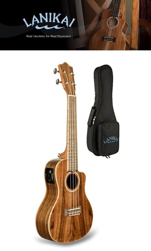 Lanikai Solid Top Acacia Acoustic Electric Cutaway Concert Ukulele +FREE Case | Authorized Dealer image 1