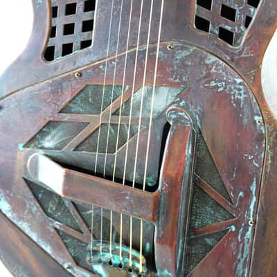 Royall Trifecta Distressed Copper Cutaway 14 Fret Left Handed Tricone Resonator image 8