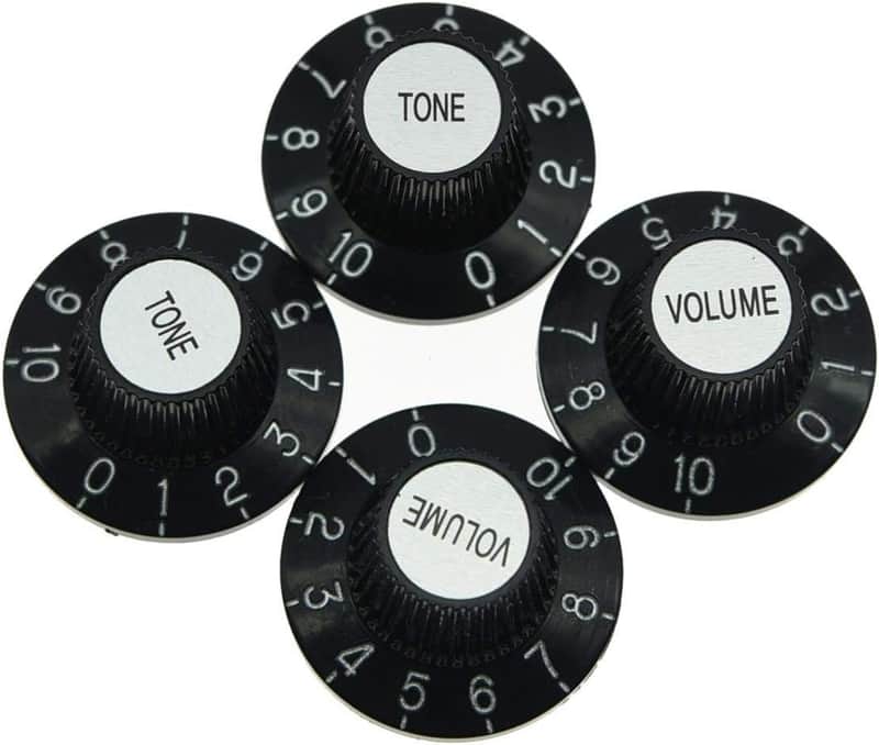 4X Black with Silver Cap Guitar Witch Hat Knobs Top Hat Knob image 1