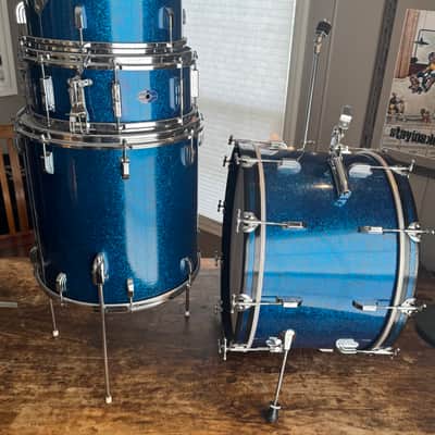 1963 Shelly Manne w Matching Snare Leedy Slingerland Drum set 13/16/22 w 5.5x14 EXC Blue Sparkle image 7