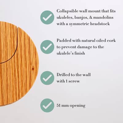 Collapsible Ukulele Wall Hanger and Wall Mount - Patented - Danish Design - Space Saving - Wooden - Oak Color - Scratch Proof - Award Winning image 3