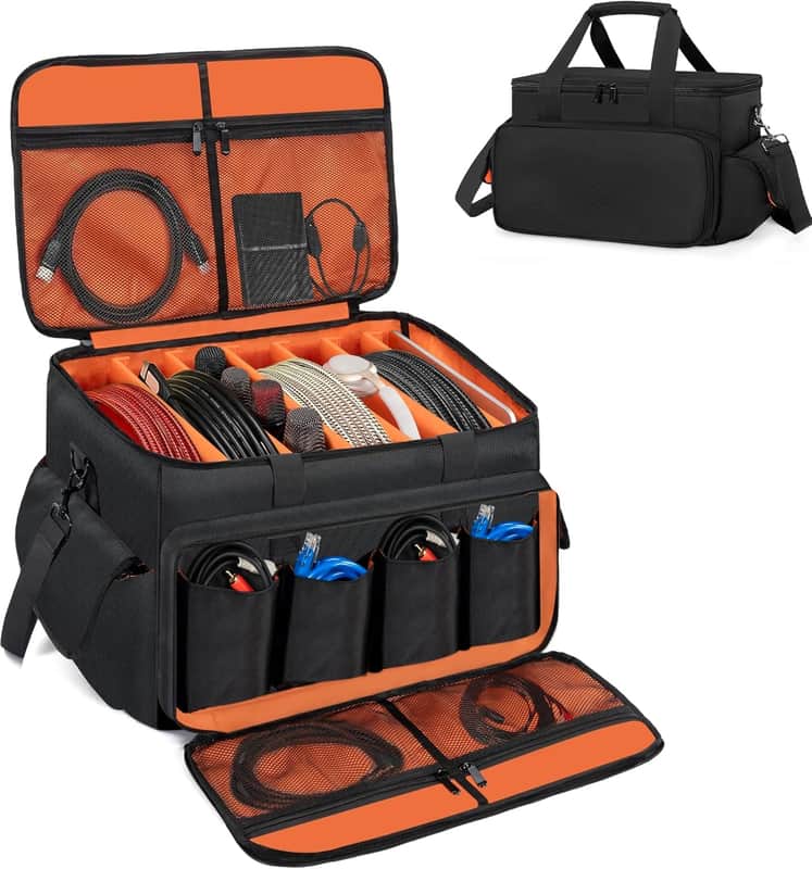 DJ Cable File Bag With Adjustable Dividers, Dj Gig Bag for Cables, Cords, DJ Gear, Sound Instrument and Accessories, Cable Organizer Bag 16L x 11W x 12H inch image 1