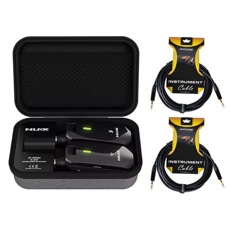 NUX C-5RC Wireless Guitar System 5.8GHz Transmitter and Receiver Auto Match, Charging Case with 2 Roxtone Premium Guitar Cables image 1
