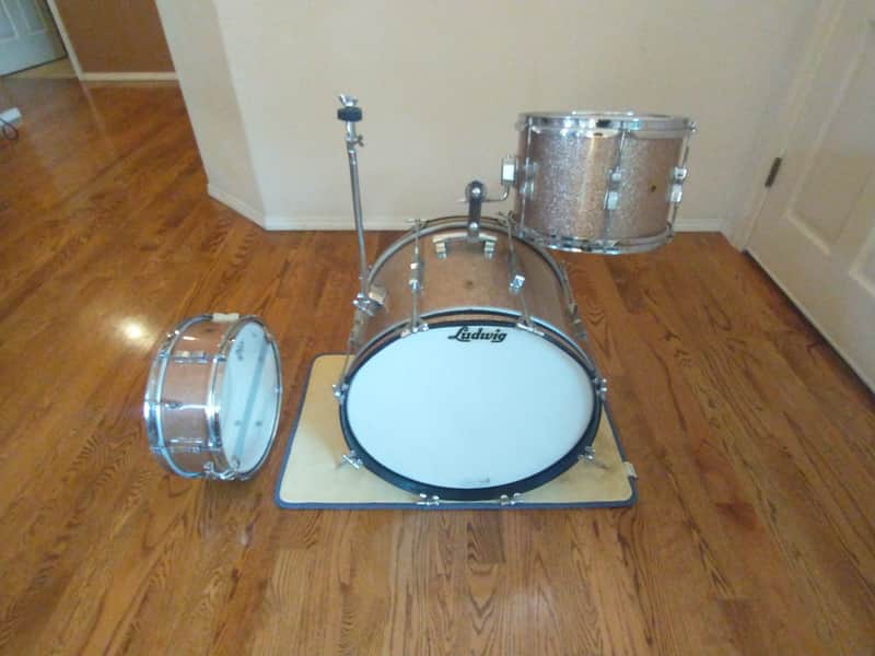 Ludwig Vintage 1966 Club Date pink champagne sparkle outfit w/ matching snare drum! image 1