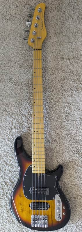 Mint Schecter Model 2494 CV-5 Electric 5 string Bass 3-Tone Sunburst image 1
