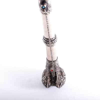 Antique Tibetan Ceremonial Hand Carved Silver Trumpet - Buddhist - Mus. Instrument - Monastery Religious Horn - Artifact - Bone Kangling - Shaman - Nepal image 9